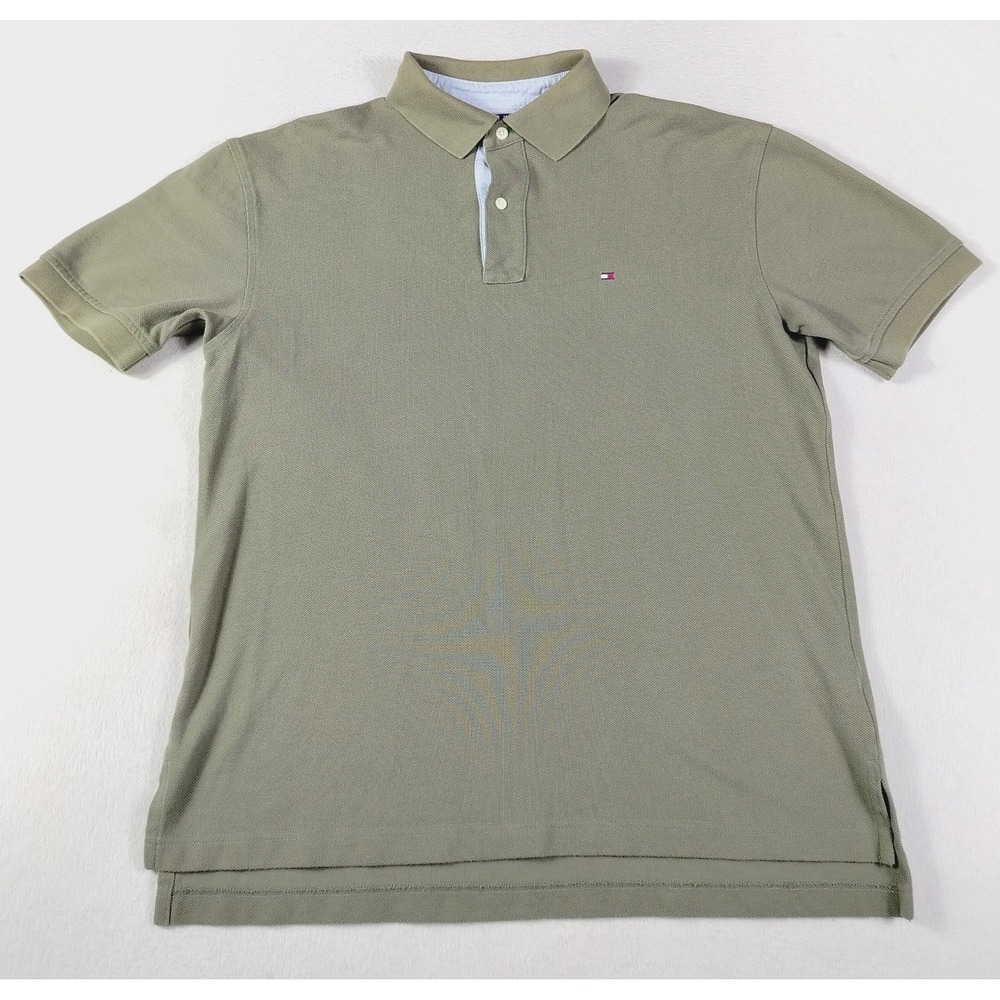 Vintage Tommy Hilfiger Polo Shirt Mens Medium Olive‎ Green Short Sleeve Y2K